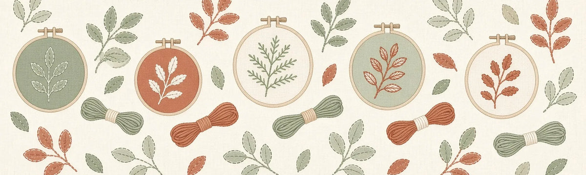 Illustration banner of embroidery supplies (illustration, not a product photo)