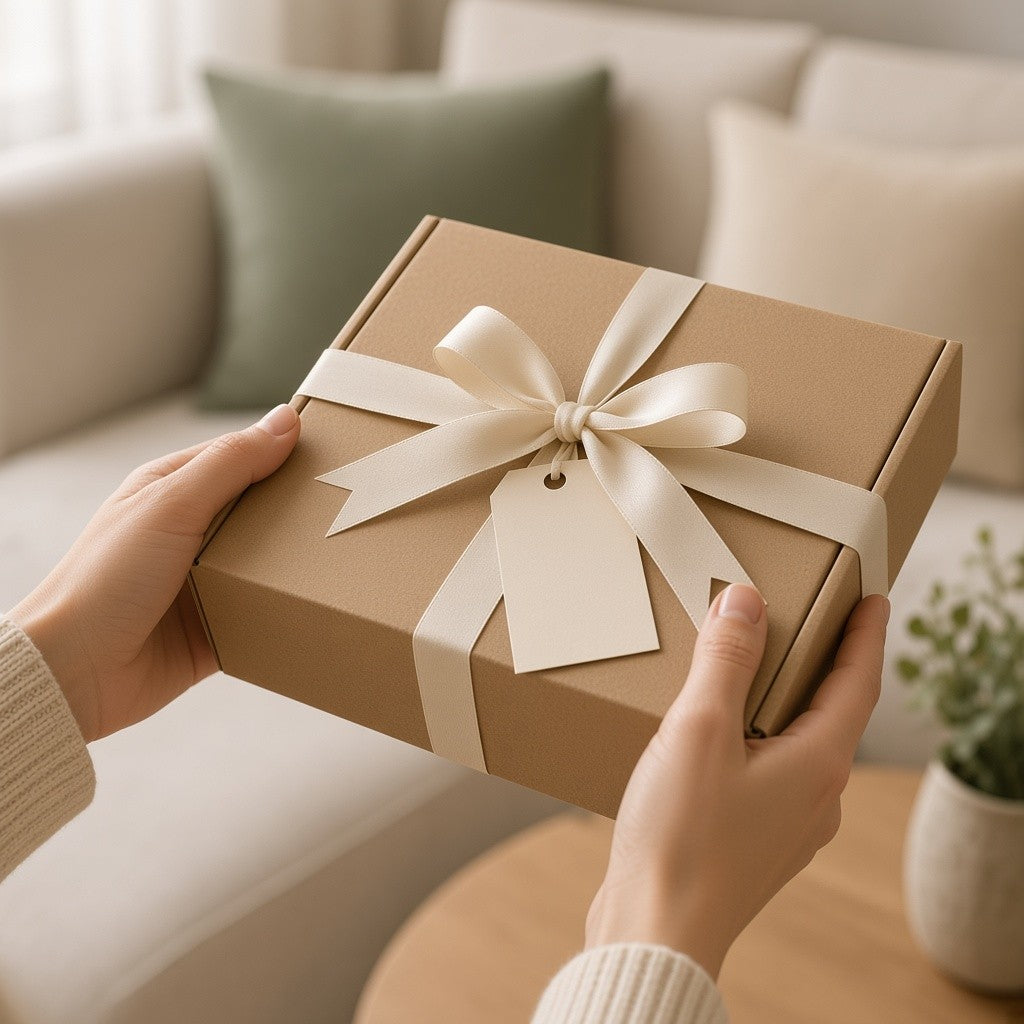 Embroidery Gift Box wrapped with ribbon, ready to give